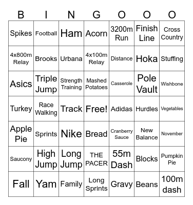 Running & Thanksgiving Bingo! Bingo Card