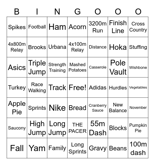 Running & Thanksgiving Bingo! Bingo Card