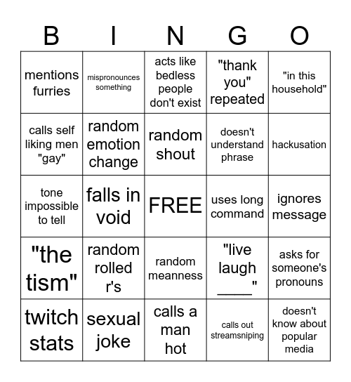 SunShotSkye Bingo Card