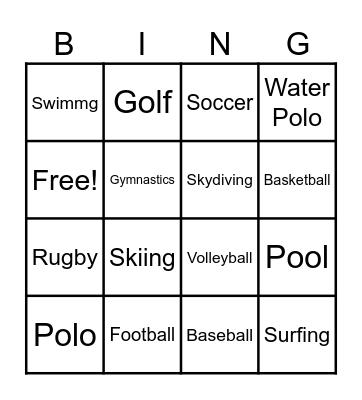 Sports Bingo Card