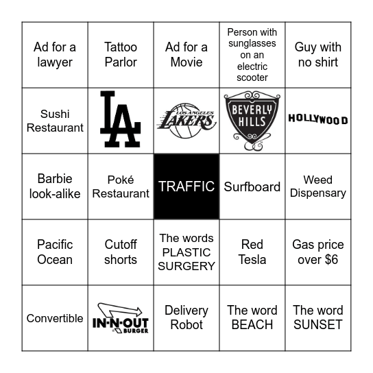 L.A. CAR BINGO! Bingo Card