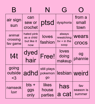 sebby bingo!!! <3 Bingo Card