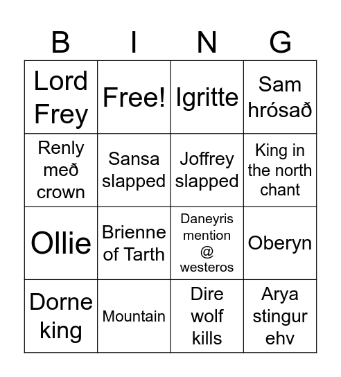 Season 2 Bingo Card