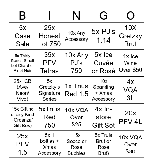 Best In the West Holiday Bingo Card