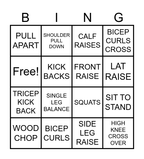 SIT TO GET FIT WITH TUBING Bingo Card