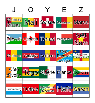 Les pays francophones Bingo Card