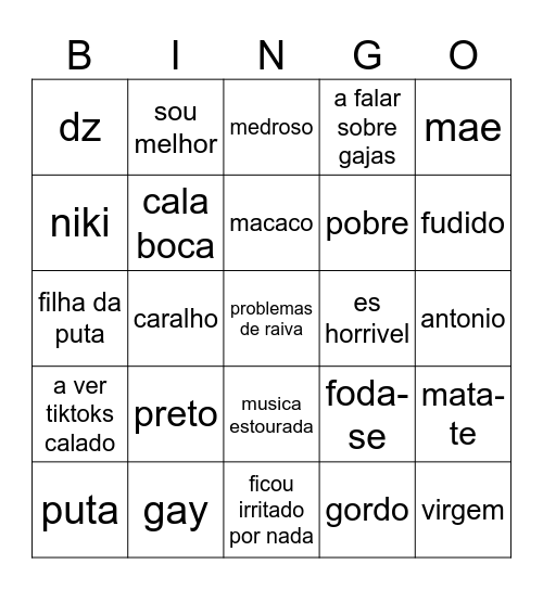 BINGO DO TIAGO Bingo Card