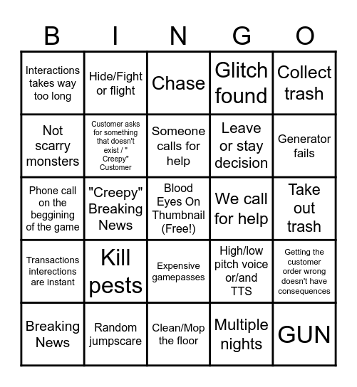 Generic Experience gaem Bingo Card