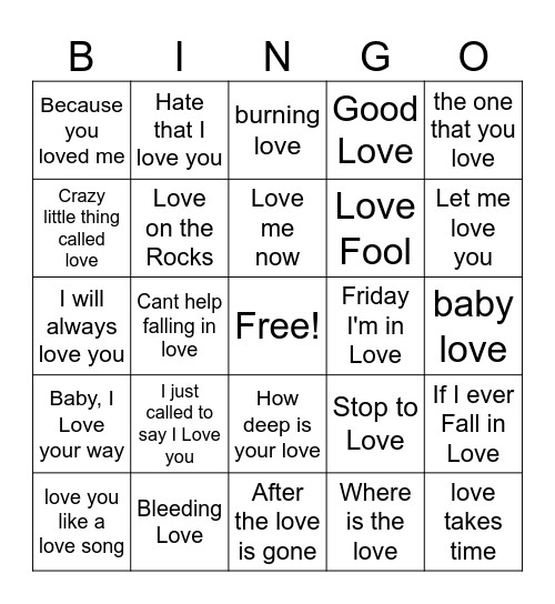 LOVE Bingo Card