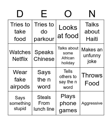 Deon bingo Card