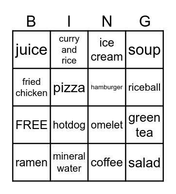 Food BINGO Card