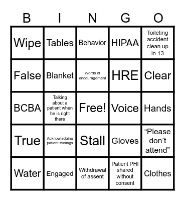 Patient Dignity Bingo Card
