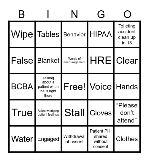 Patient Dignity Bingo Card
