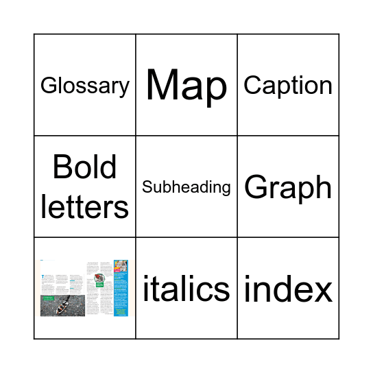 Informational Text Features  Características de Texto Informativo Bingo Card