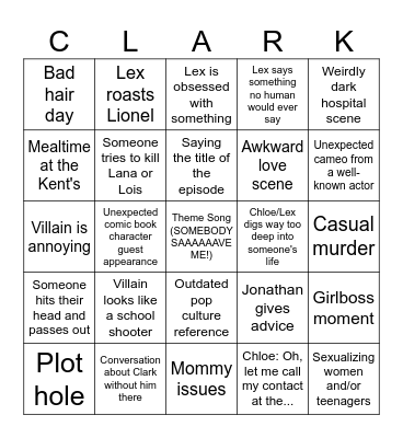 Smallville Bingo Card