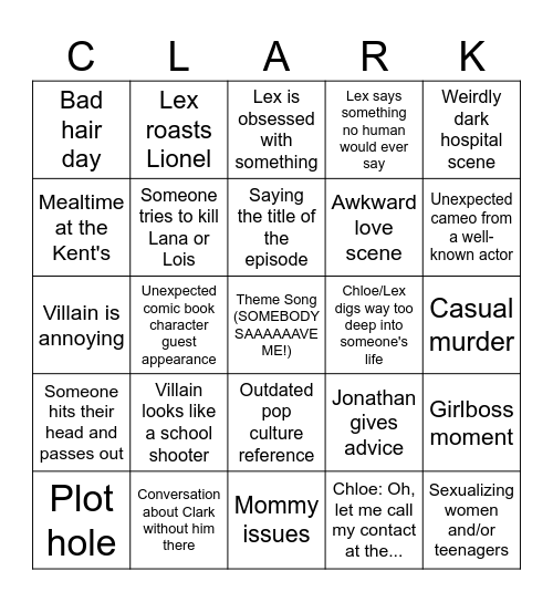 Smallville Bingo Card