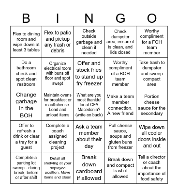 BACK OF HOUSE Bingo Card