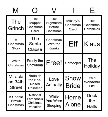 Christmas Movie Lines Bingo Card