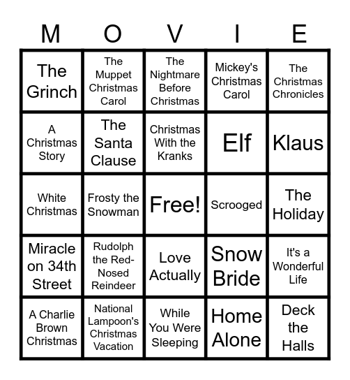 Christmas Movie Lines Bingo Card