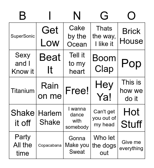 Dance, Dance Bingo Card