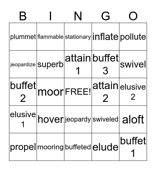 Vocabulary # 4 Bingo Card