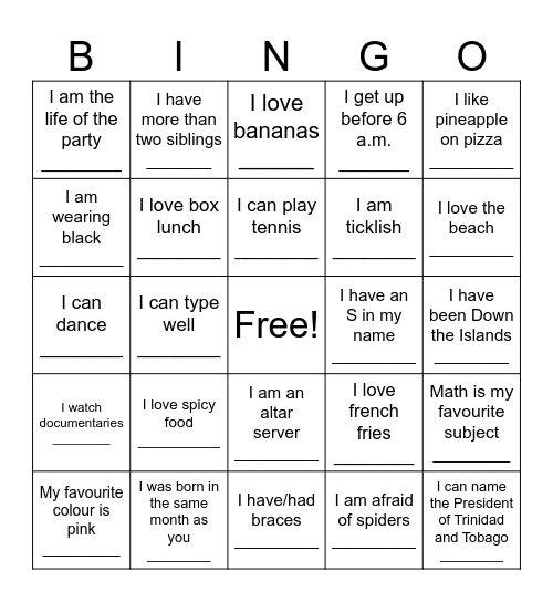 Untitled Bingo Card