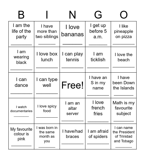Untitled Bingo Card