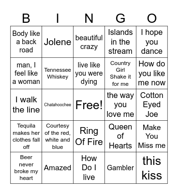 Country Bingo Card