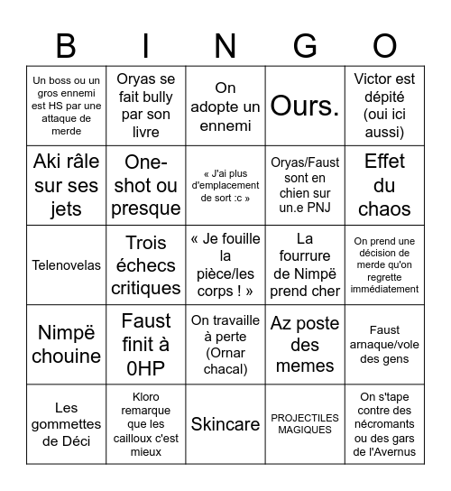 Donjon et DRAGONS Bingo Card