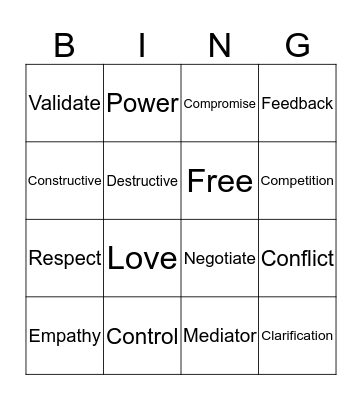 Conflict Bingo Card