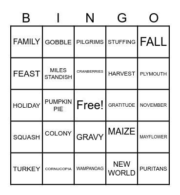 Thanksgiving Bingo Card