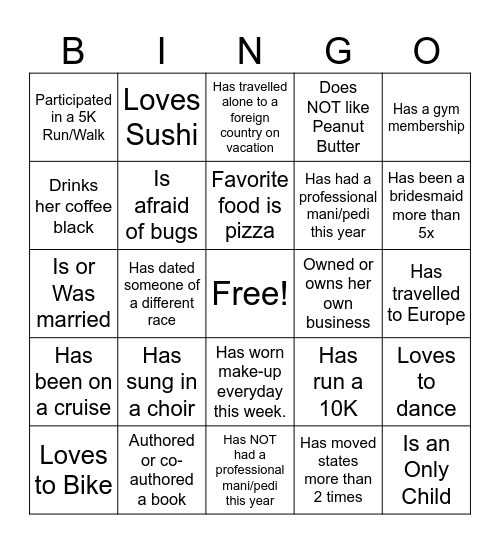 LADIES' NIGHT Bingo Card