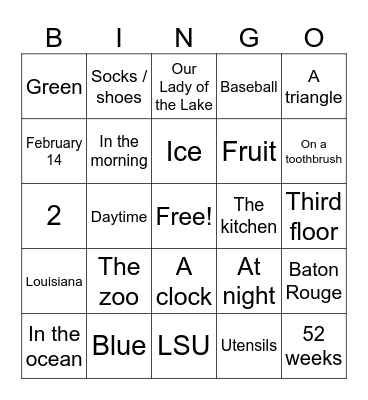 Level  1 Bingo Card