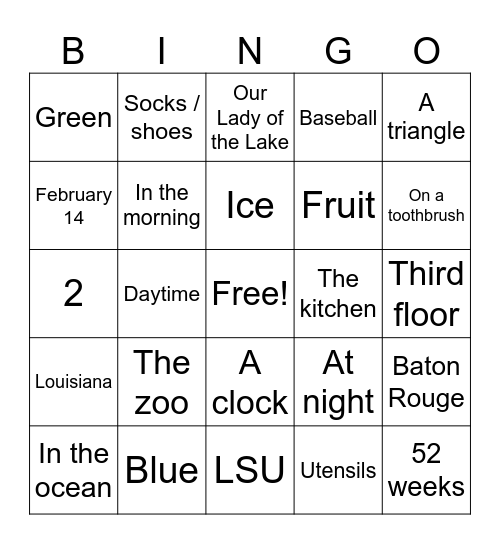 Level  1 Bingo Card