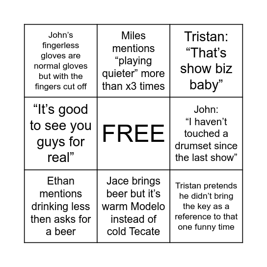 Jace Ford Practice Bingo Card