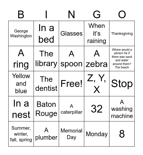 Level 2 Bingo Card