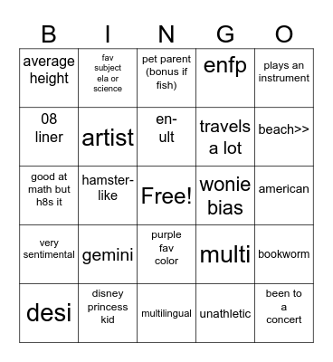 rain's bingo Card