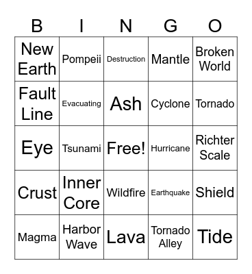 Natural Disaster Bingo Card