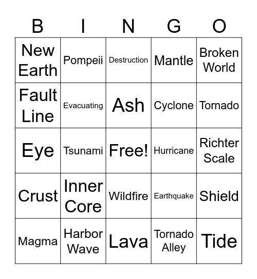 Natural Disaster Bingo Card