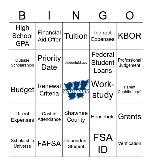 Washburn Financial Aid Bingo Card