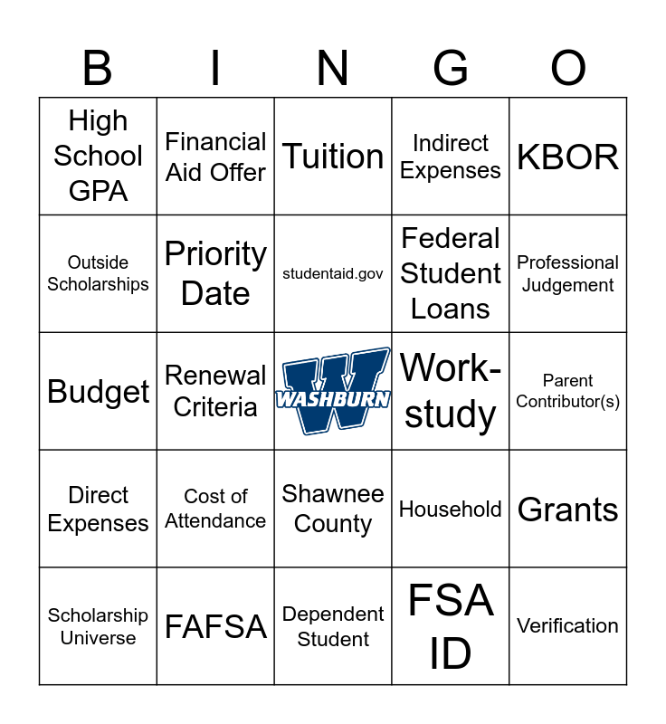 Washburn Financial Aid Bingo Card