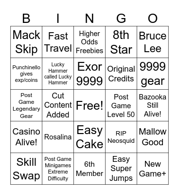 SMRPG Bingo - Effy Bingo Card
