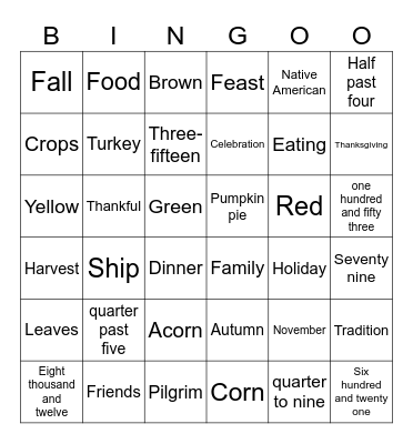 Thanksgiving BINGO! Bingo Card