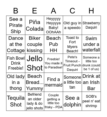 Fort Myers Beach Bingo Card