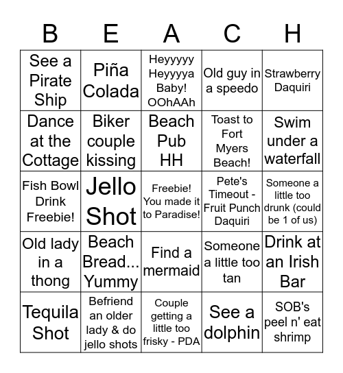 Fort Myers Beach Bingo Card