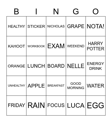 Breakfast Bingo Card