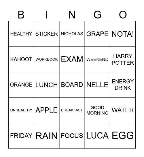 Breakfast Bingo Card