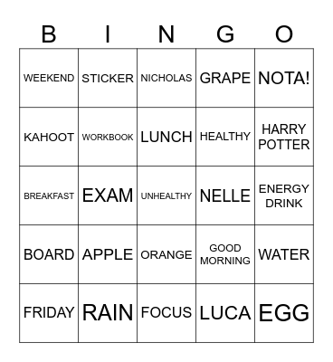 Breakfast Bingo Card