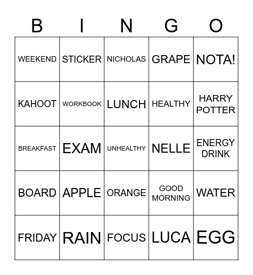 Breakfast Bingo Card