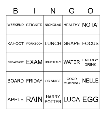 Breakfast Bingo Card